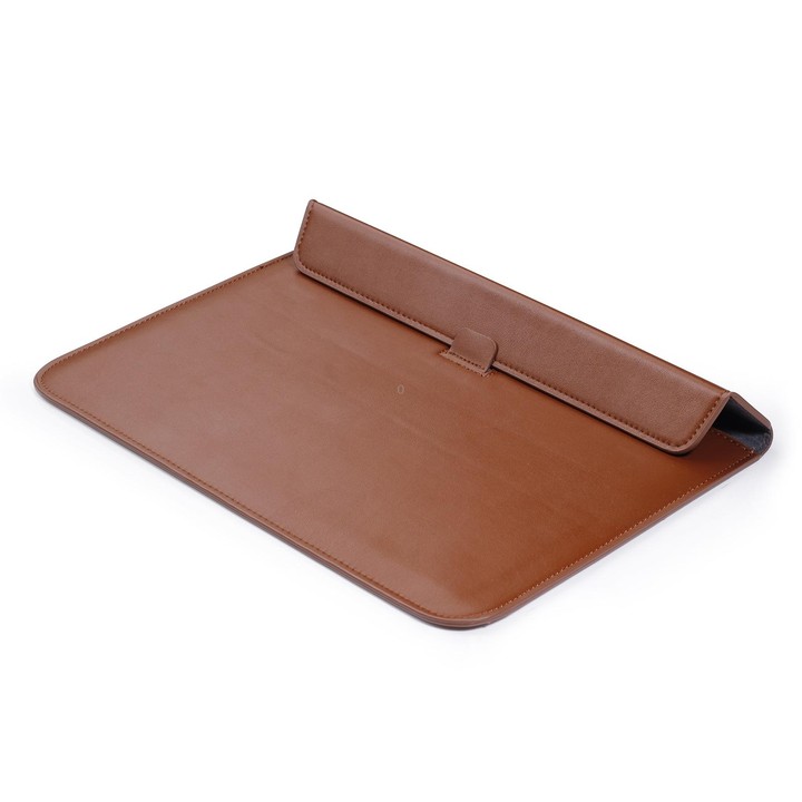 PU Leather Ultra-thin Envelope Bag Laptop Bag for MacBook Air / Pro 15 inch, with Stand Function (Brown)