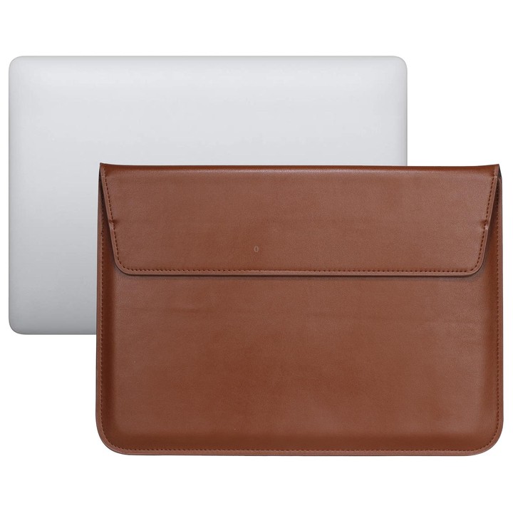 PU Leather Ultra-thin Envelope Bag Laptop Bag for MacBook Air / Pro 15 inch, with Stand Function (Brown)