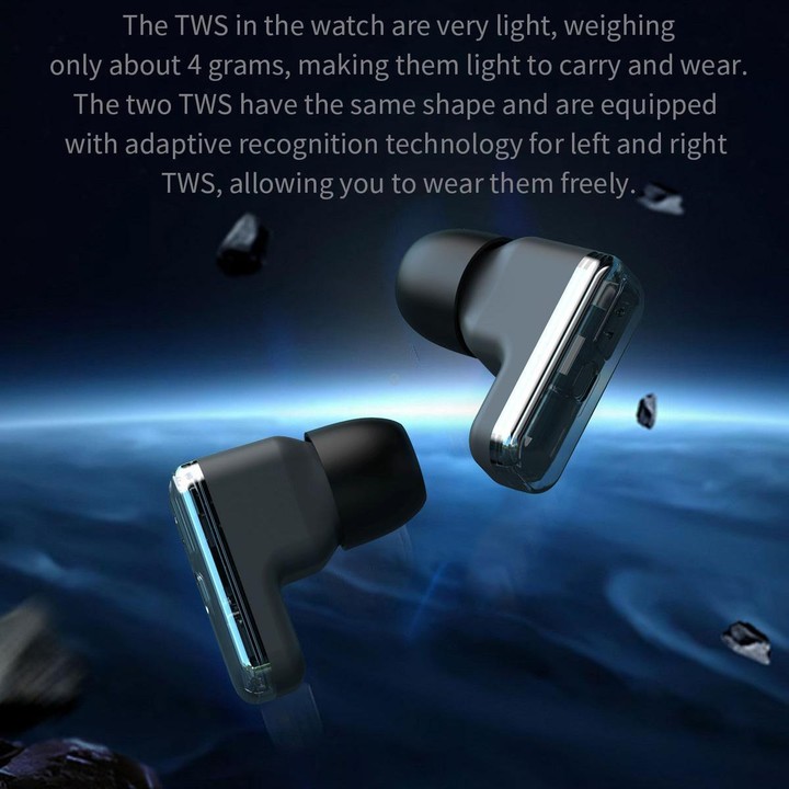 T100 1.85 inch Round Screen 2 in 1 Bluetooth Earphone IP67 Waterproof Smart Watch, Supports Blood Oxygen Monitoring(Black)