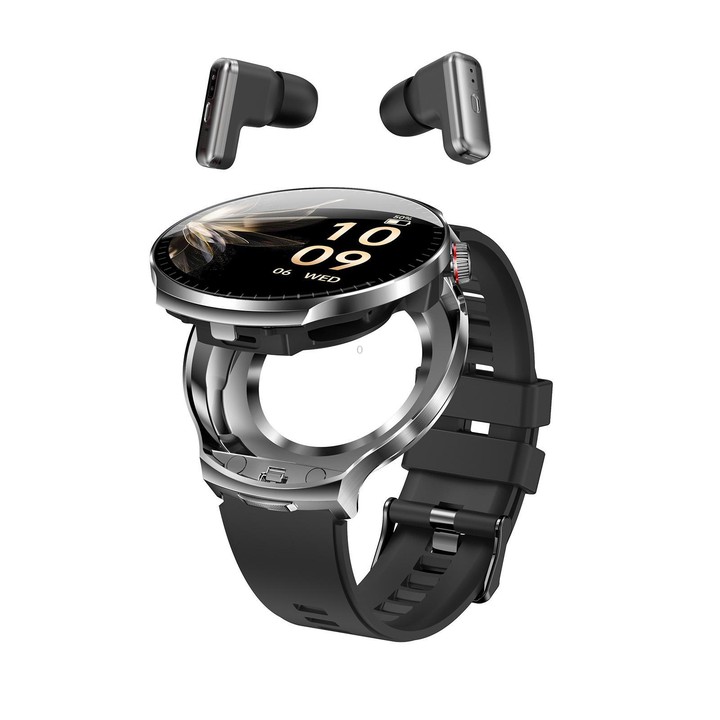 T100 1.85 inch Round Screen 2 in 1 Bluetooth Earphone IP67 Waterproof Smart Watch, Supports Blood Oxygen Monitoring(Black)