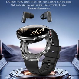 T100 1.85 inch Round Screen 2 in 1 Bluetooth Earphone IP67 Waterproof Smart Watch, Supports Blood Oxygen Monitoring(Silver)