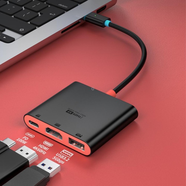 For Nintendo Switch 3 in 1 Type-C to HDMI + USB 3.0 + Type-C PD Charging Port Desktop Docking Station