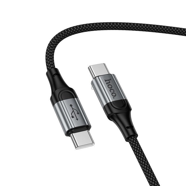 hoco X121 Nuevo 60W Fast Charging Type-C to Type-C Spring Braided Data Cable(Black)