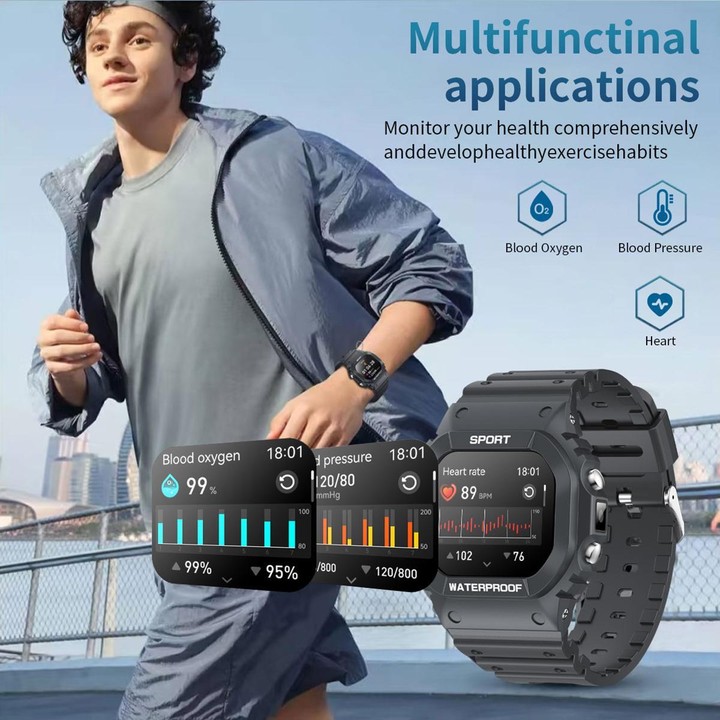 LC31 1.75 inch TFT Full Touch Screen Bluetooth Call Outdoor Sports Smart Watch with Flashlight(Black)