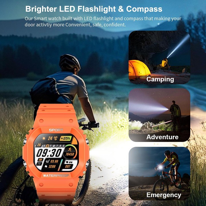 LC31 1.75 inch TFT Full Touch Screen Bluetooth Call Outdoor Sports Smart Watch with Flashlight(Black)