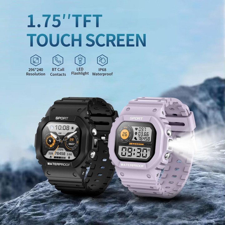 LC31 1.75 inch TFT Full Touch Screen Bluetooth Call Outdoor Sports Smart Watch with Flashlight(Purple)
