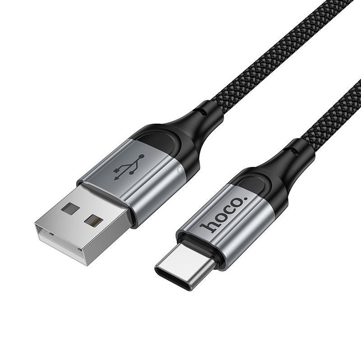 hoco X121 Nuevo Charging USB-A to Type-C Spring Braided Data Cable(Black)