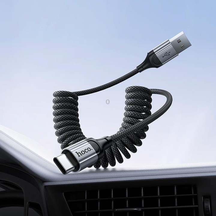 hoco X121 Nuevo Charging USB-A to Type-C Spring Braided Data Cable(Black)
