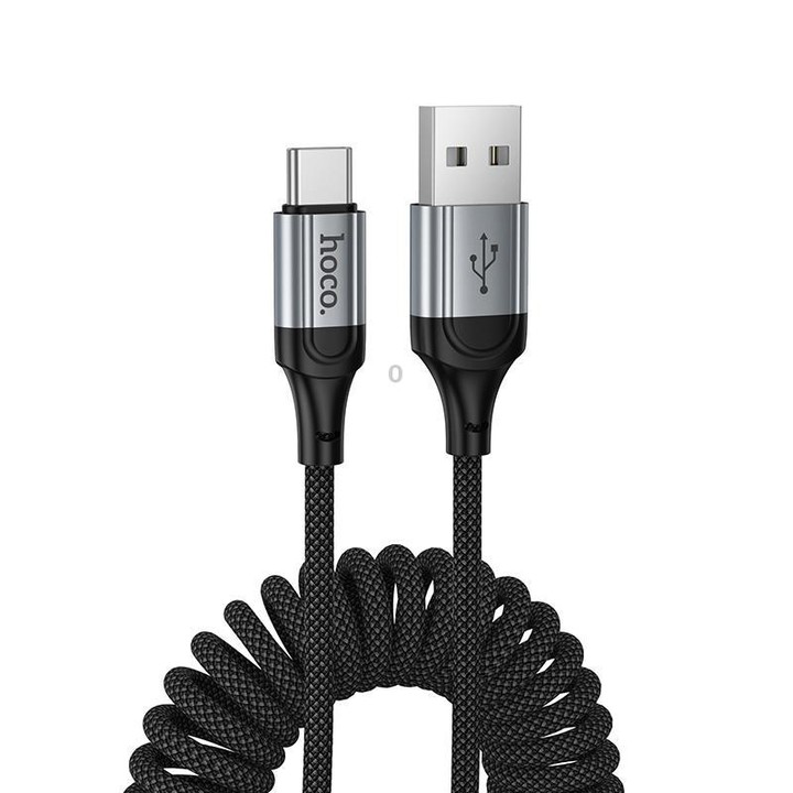 hoco X121 Nuevo Charging USB-A to Type-C Spring Braided Data Cable(Black)