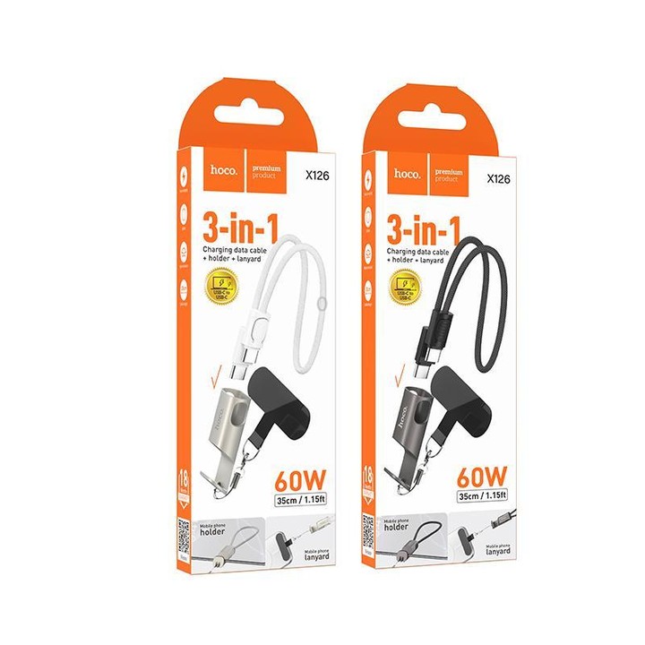 hoco X126 35cm Type-C to Type-C Experto 60W Phone Holder & Lanyard & Data Cable(Black)