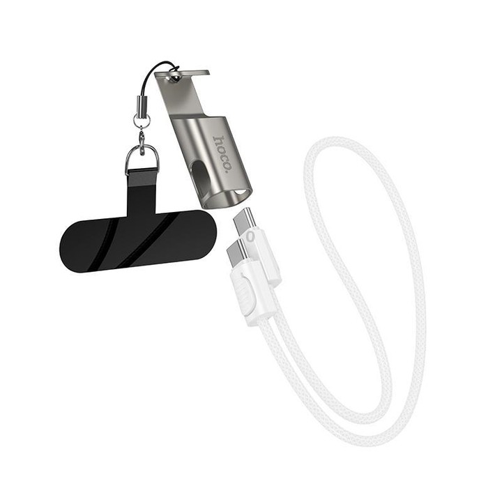 hoco X126 35cm Type-C to Type-C Experto 60W Phone Holder & Lanyard & Data Cable(Light Gray)