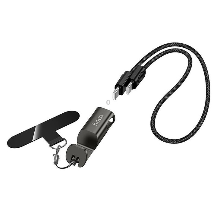hoco X126 35cm Type-C to Type-C Experto 60W Phone Holder & Lanyard & Data Cable(Light Gray)