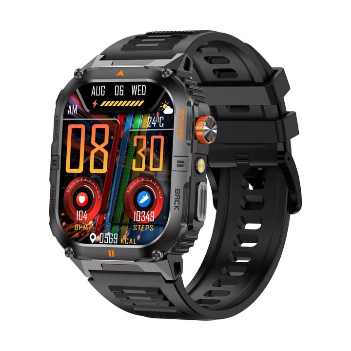 YK12 2.0 inch Screen Outdoor Sports Smart Watch IP68 Waterproof Built-in Flashlight(Black)