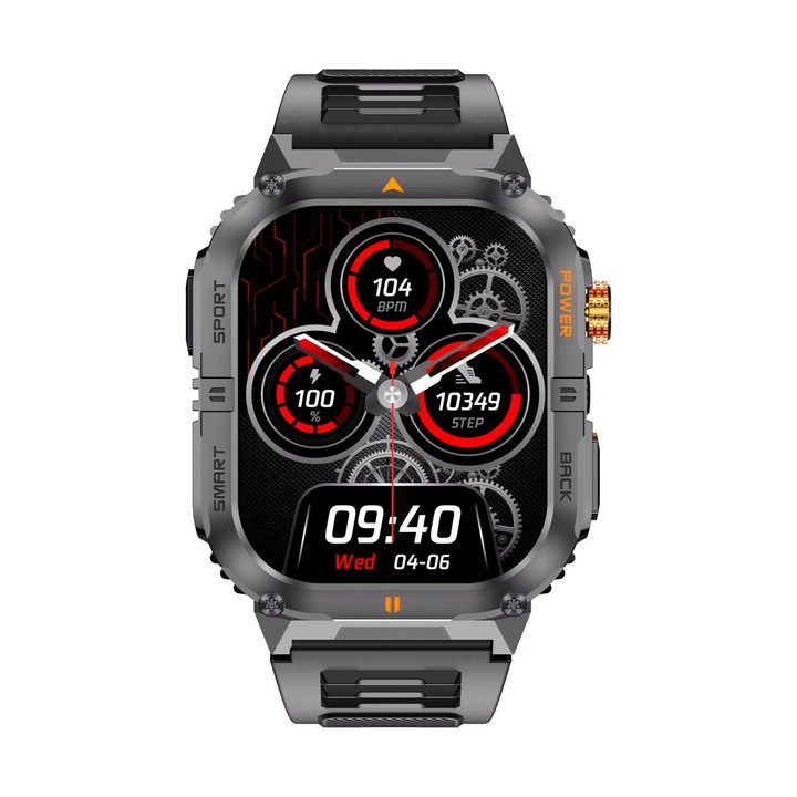 YK12 2.0 inch Screen Outdoor Sports Smart Watch IP68 Waterproof Built-in Flashlight(Black)
