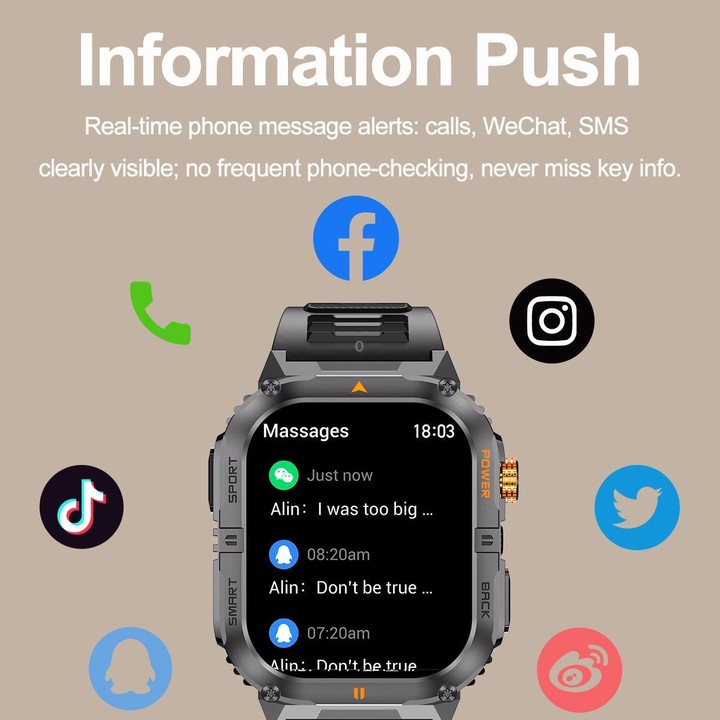 YK12 2.0 inch Screen Outdoor Sports Smart Watch IP68 Waterproof Built-in Flashlight(Camouflage Grey)