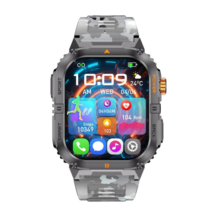YK12 2.0 inch Screen Outdoor Sports Smart Watch IP68 Waterproof Built-in Flashlight(Camouflage Grey)