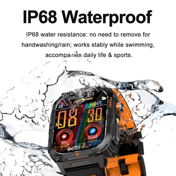 YK12 2.0 inch Screen Outdoor Sports Smart Watch IP68 Waterproof Built-in Flashlight(Camouflage Grey)