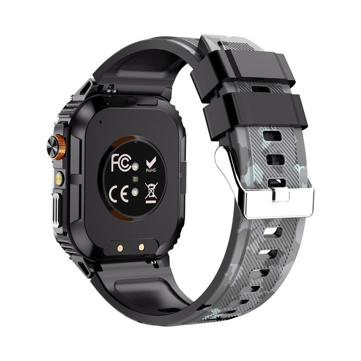 YK12 2.0 inch Screen Outdoor Sports Smart Watch IP68 Waterproof Built-in Flashlight(Camouflage Grey)