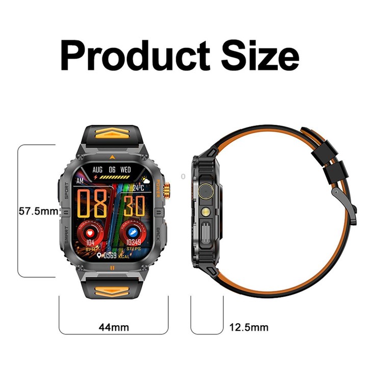 YK12 2.0 inch Screen Outdoor Sports Smart Watch IP68 Waterproof Built-in Flashlight(Orange Black)