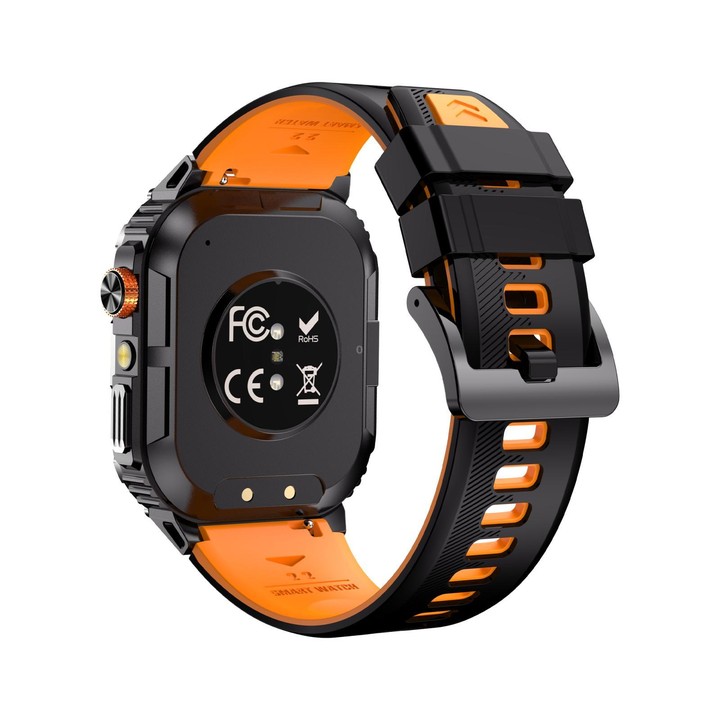 YK12 2.0 inch Screen Outdoor Sports Smart Watch IP68 Waterproof Built-in Flashlight(Orange Black)