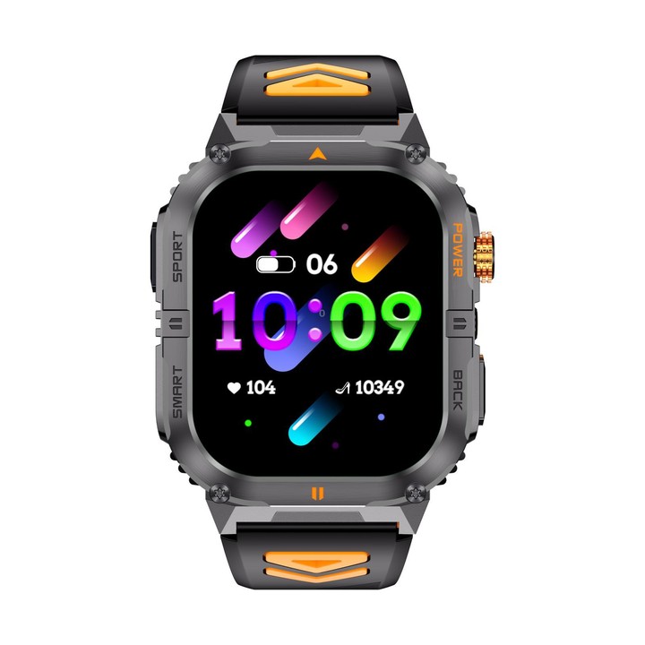 YK12 2.0 inch Screen Outdoor Sports Smart Watch IP68 Waterproof Built-in Flashlight(Orange Black)