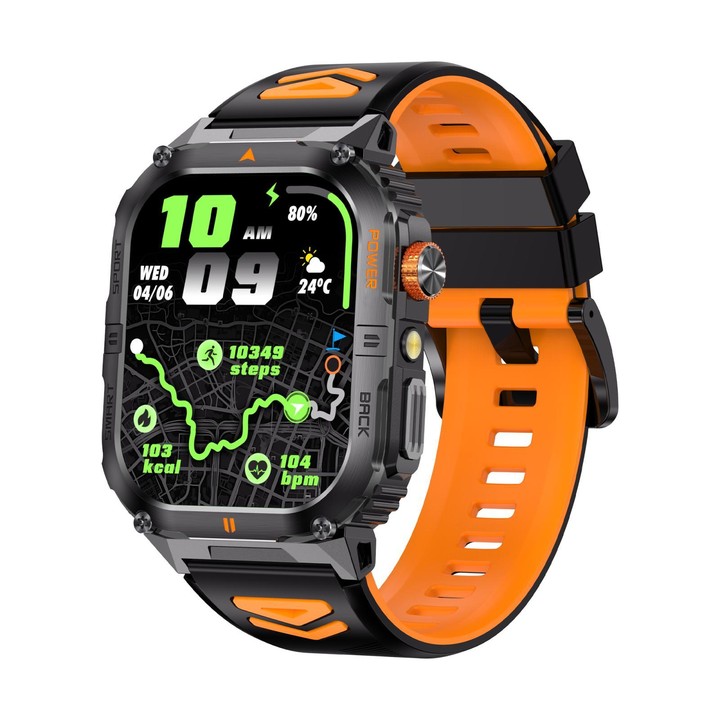 YK12 2.0 inch Screen Outdoor Sports Smart Watch IP68 Waterproof Built-in Flashlight(Orange Black)