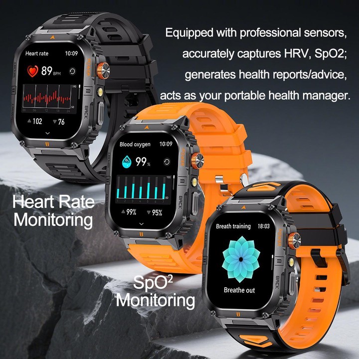 YK12 2.0 inch Screen Outdoor Sports Smart Watch IP68 Waterproof Built-in Flashlight(Camouflage Green)