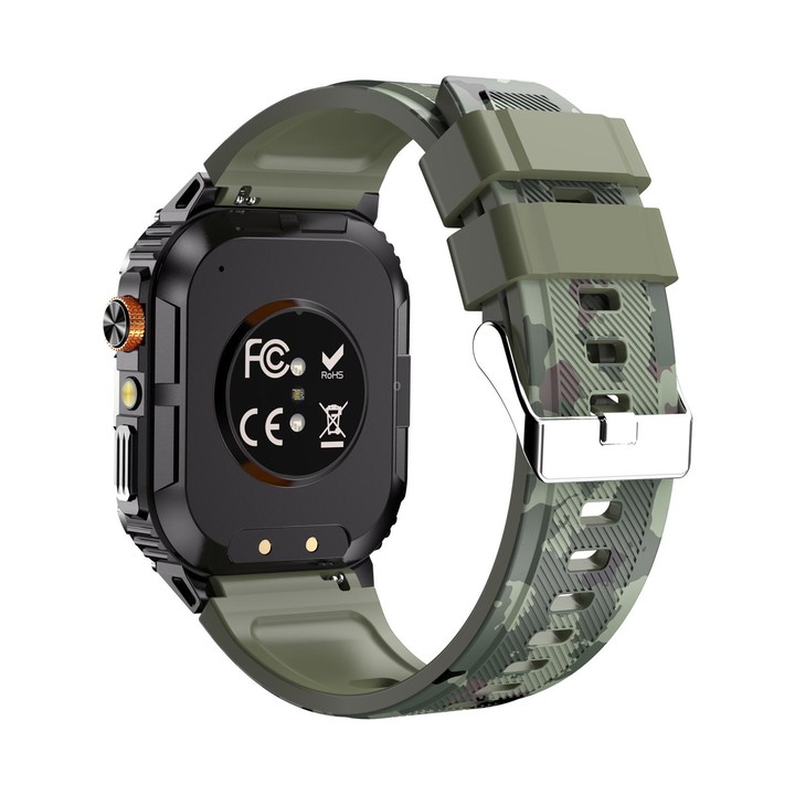 YK12 2.0 inch Screen Outdoor Sports Smart Watch IP68 Waterproof Built-in Flashlight(Camouflage Green)