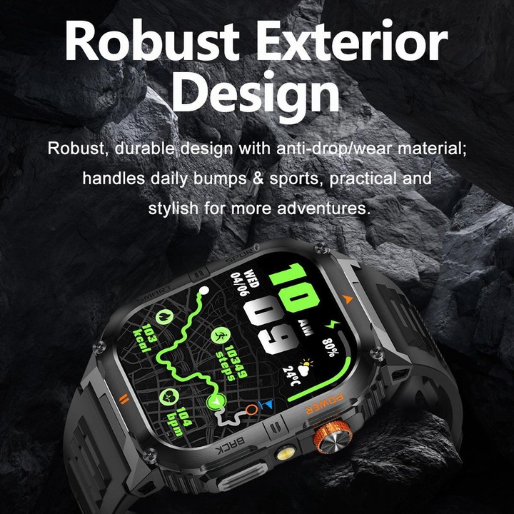 YK12 2.0 inch Screen Outdoor Sports Smart Watch IP68 Waterproof Built-in Flashlight(Camouflage Green)