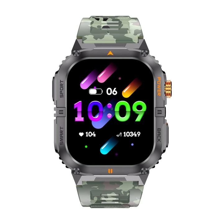 YK12 2.0 inch Screen Outdoor Sports Smart Watch IP68 Waterproof Built-in Flashlight(Camouflage Green)
