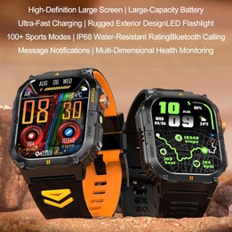 YK12 2.0 inch Screen Outdoor Sports Smart Watch IP68 Waterproof Built-in Flashlight(Camouflage Green)