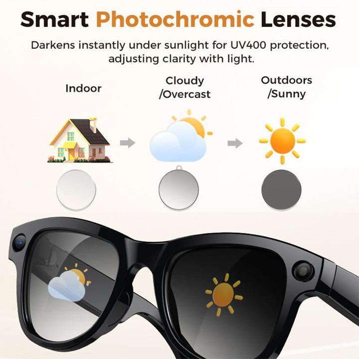 M02 Ultra 8MP Camera AI Smart Glasses Photochromic Lenses with Black Charging Case(Black)