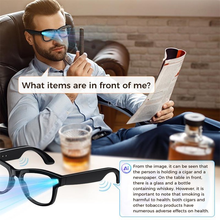 M02 Ultra 8MP Camera AI Smart Glasses Photochromic Lenses with Black Charging Case(Black)