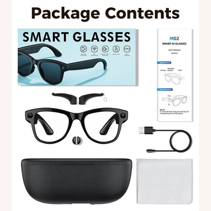 M02 Ultra 8MP Camera AI Smart Glasses Photochromic Lenses with Black Charging Case(Beige)