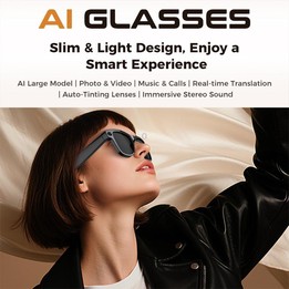 M02 Ultra 8MP Camera AI Smart Glasses Photochromic Lenses with Black Charging Case(Beige)