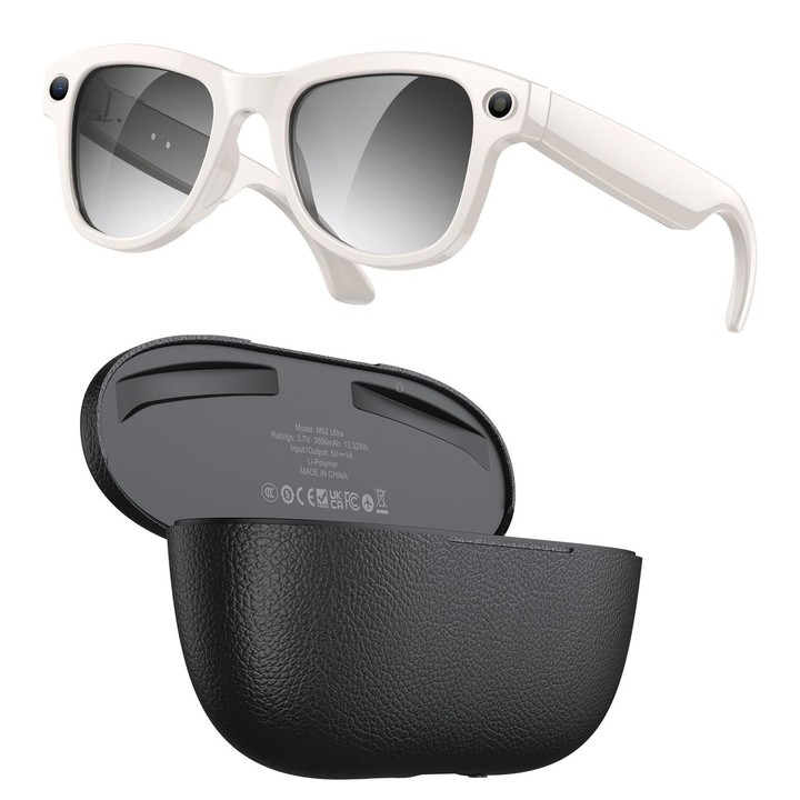 M02 Ultra 8MP Camera AI Smart Glasses Photochromic Lenses with Black Charging Case(Beige)
