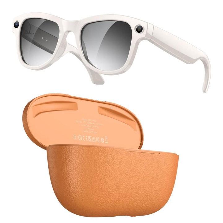 M02 Ultra 8MP Camera AI Smart Glasses Photochromic Lenses with Brown Charging Case(Beige)