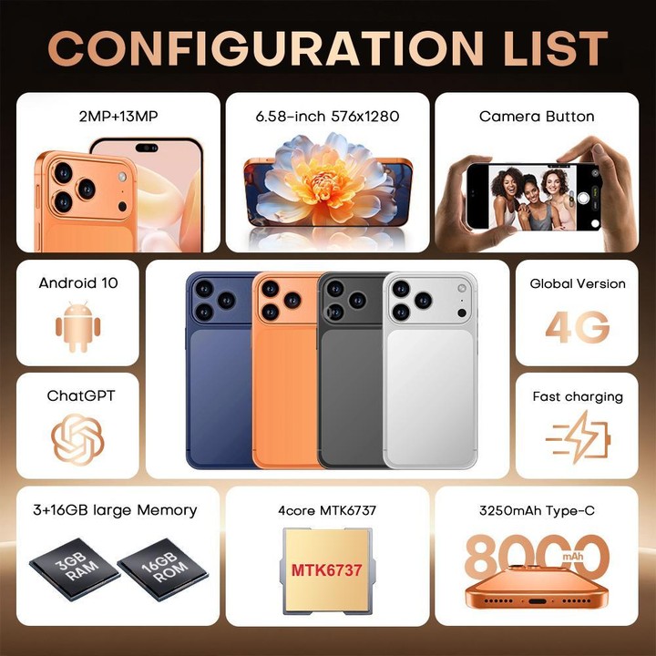 I17 Pro Max / THA97, 3GB+16GB, 6.58 inch Android 10 MTK6737 Quad Core, Network: 4G, Dual SIM, Plug:AU Plug(Orange)