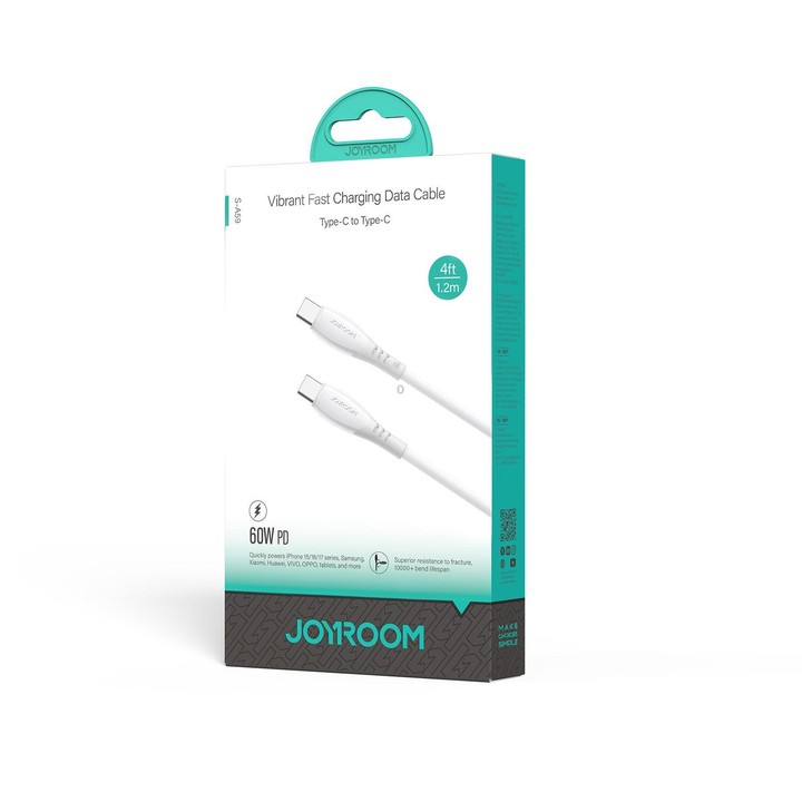 JOYROOM S-A59 Vibrant Series 60W Type-C to Type-C Fast Charging Data Cable, Length:1.2m(White)