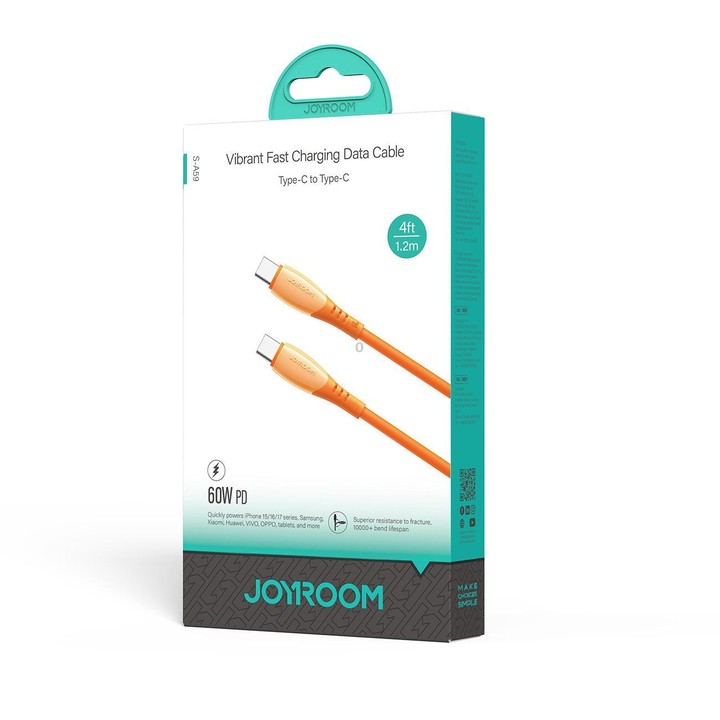 JOYROOM S-A59 Vibrant Series 60W Type-C to Type-C Fast Charging Data Cable, Length:1.2m(Orange)