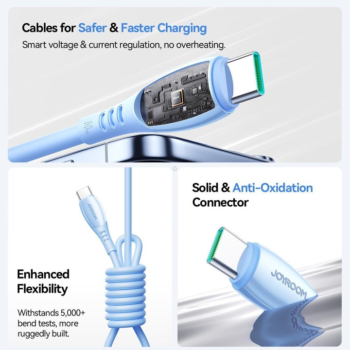 JOYROOM S-A59 Vibrant Series 60W Type-C to Type-C Fast Charging Data Cable, Length:1.2m(Blue)