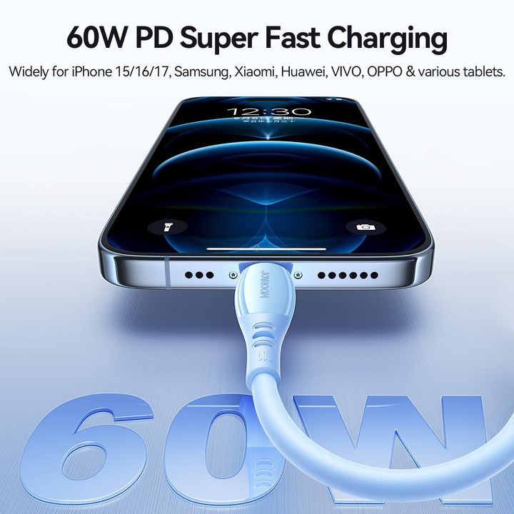 JOYROOM S-A59 Vibrant Series 60W Type-C to Type-C Fast Charging Data Cable, Length:1.2m(Blue)