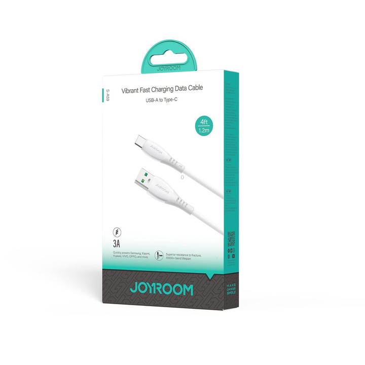 JOYROOM S-A59 Vibrant Series 3A USB to Type-C Fast Charging Data Cable, Length:1.2m(White)