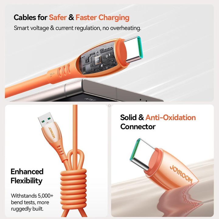 JOYROOM S-A59 Vibrant Series 3A USB to Type-C Fast Charging Data Cable, Length:1.2m(Orange)