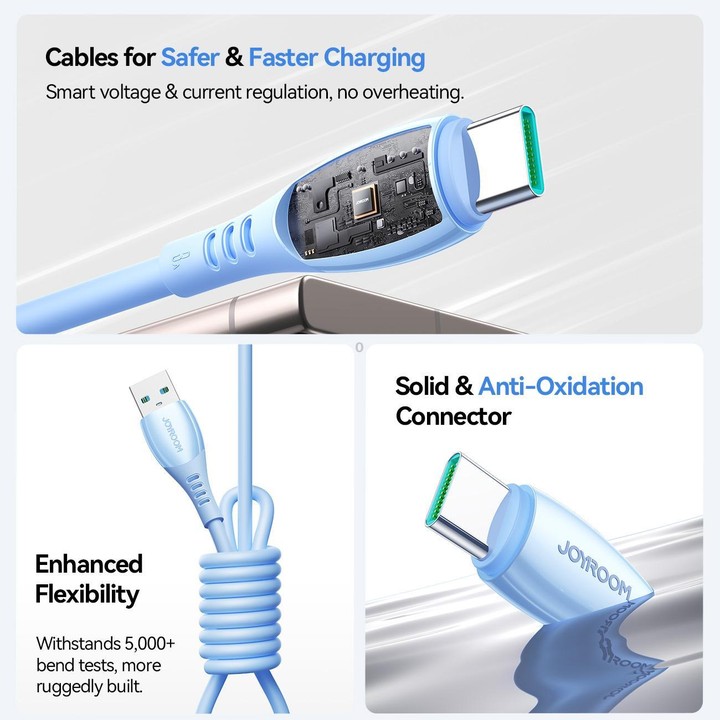 JOYROOM S-A59 Vibrant Series 3A USB to Type-C Fast Charging Data Cable, Length:1.2m(Blue)