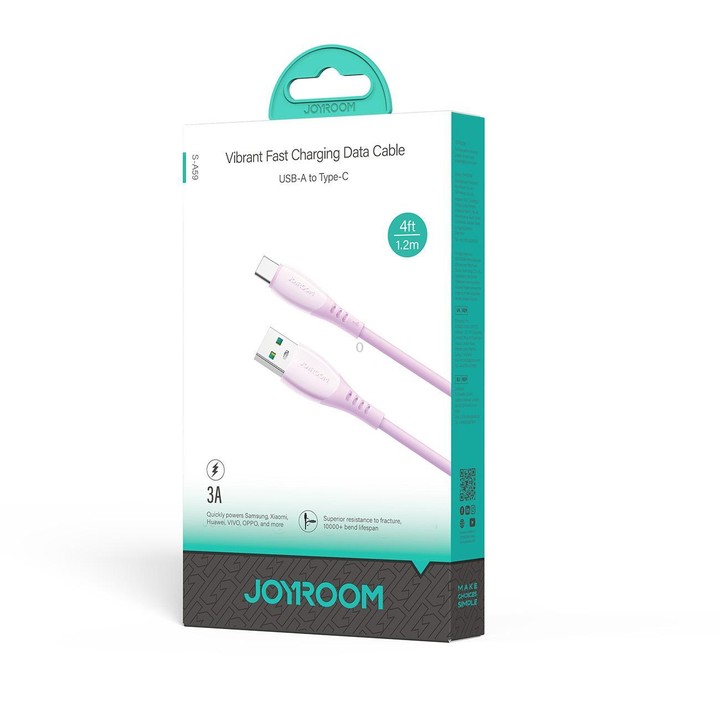 JOYROOM S-A59 Vibrant Series 3A USB to Type-C Fast Charging Data Cable, Length:1.2m(Purple)