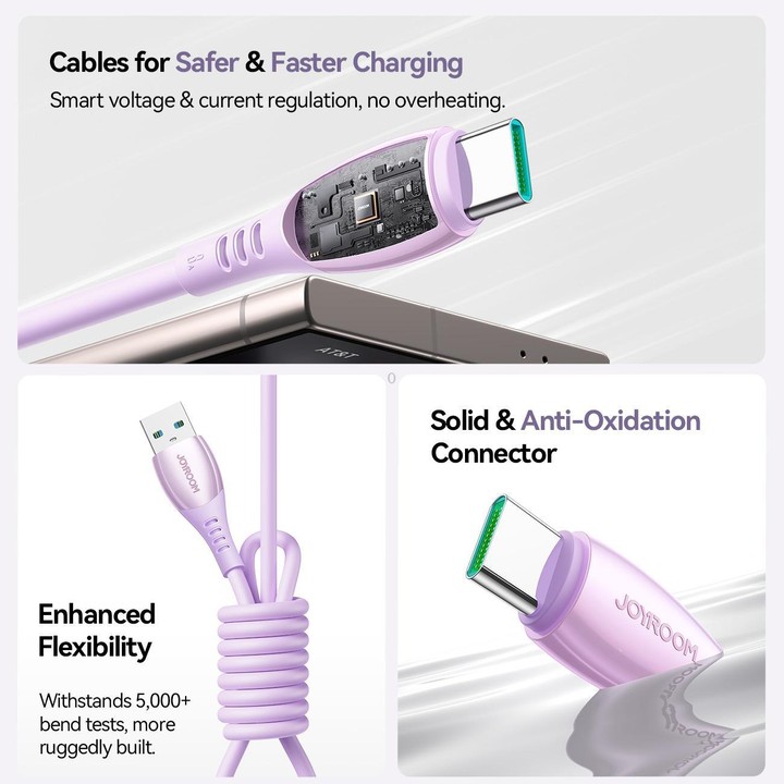 JOYROOM S-A59 Vibrant Series 3A USB to Type-C Fast Charging Data Cable, Length:1.2m(Purple)