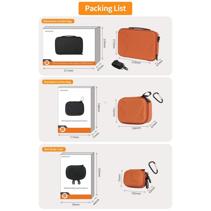 For DJI Osmo Action 6 / 5 Pro / 4 / 3 Sunnylife Portable Carrying Storage Box Mini Body Bag(Orange)