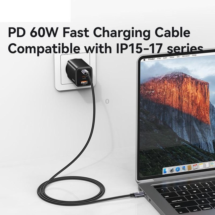 USAMS SJ769 U91 60W Type-C to Type-C Aluminum Alloy Fast Charging Data Cable, Length: 1m(Gun Color)