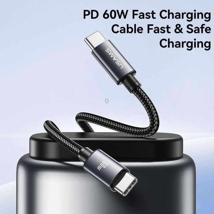 USAMS SJ769 U91 60W Type-C to Type-C Aluminum Alloy Fast Charging Data Cable, Length: 1m(Gun Color)